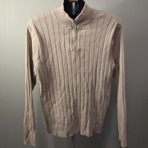 Alfani Men's Cream Zip-Up Ribbed Sweater